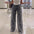 Y2K Lace Flowers Hollow Jeans Fashion High Waist Straight Wide Leg Pants Solid Color Trousers Women's Clothing